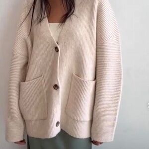 OAK + FORT Cream Cardigan Sweater
